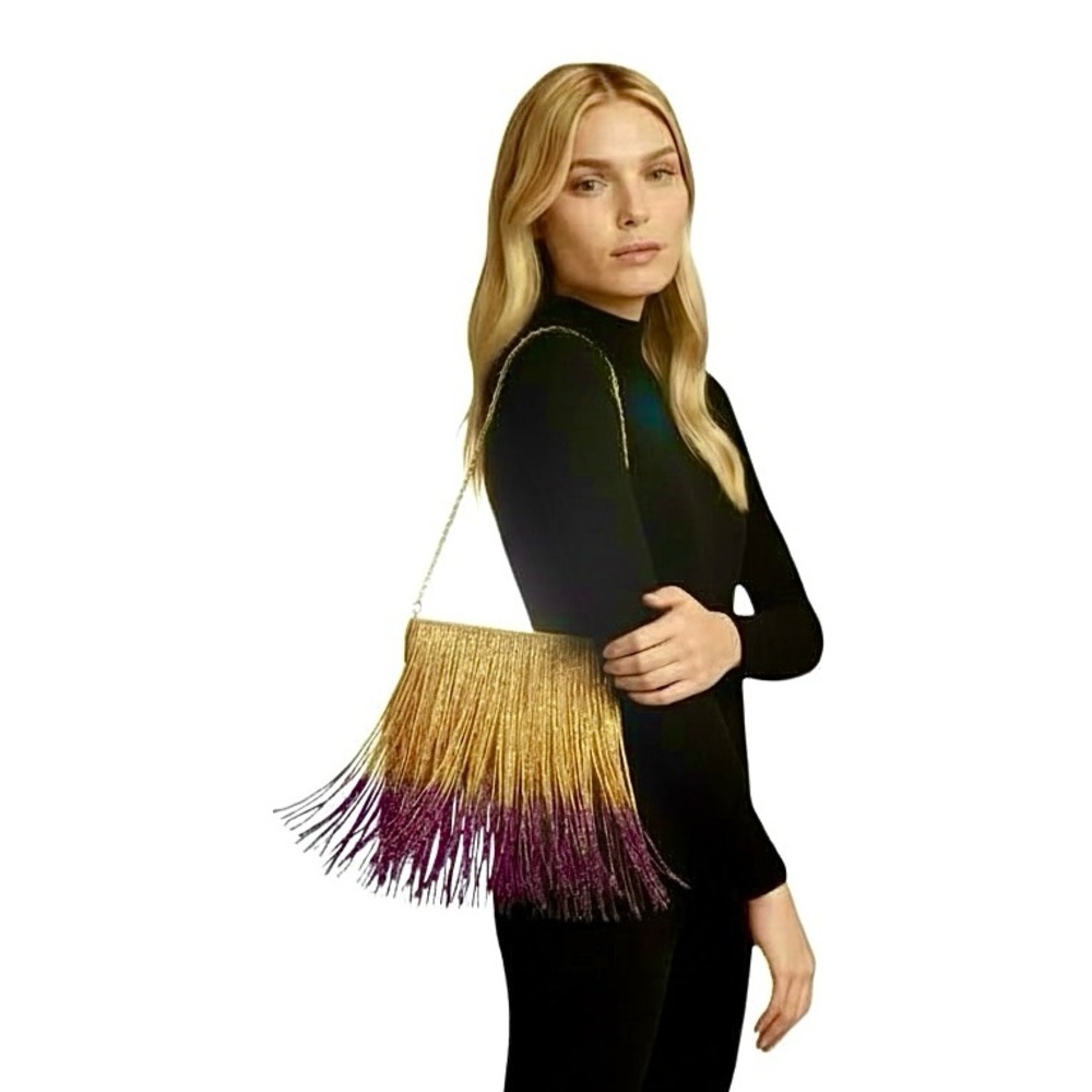 NWT Jimmy Choo Callie Allover Beaded Drop Ombré Fringe Chain Satin Shoulder Bag